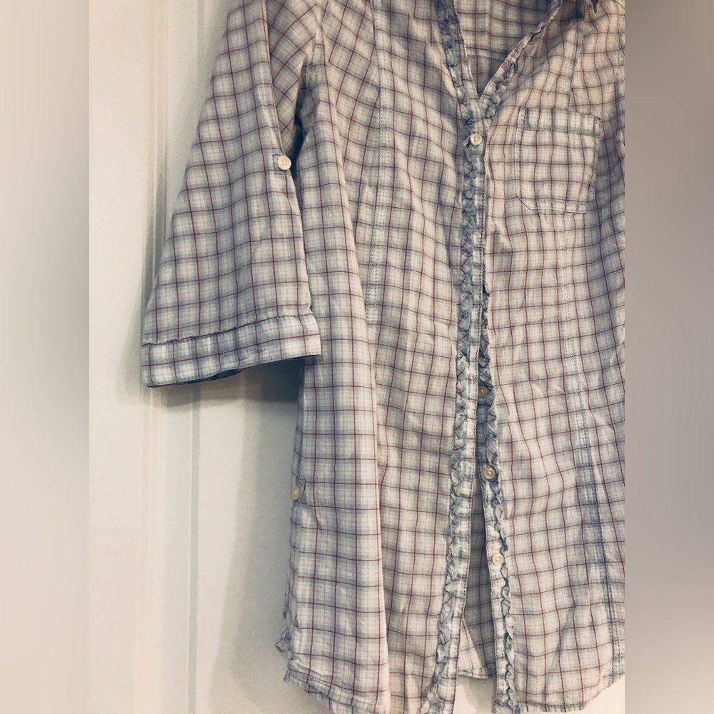 Plaid Button Down with Ruffle Trim - Picture 6 of 8
